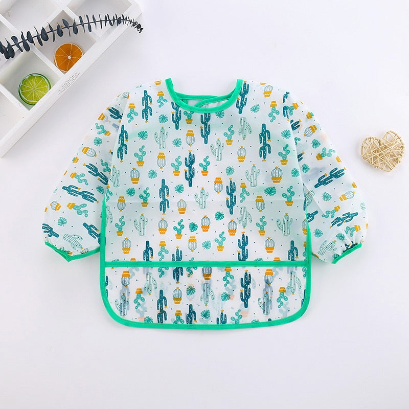 Waterproof Long Sleeve Art Smock Feeding Bib Apron For Kids 0-6 Years