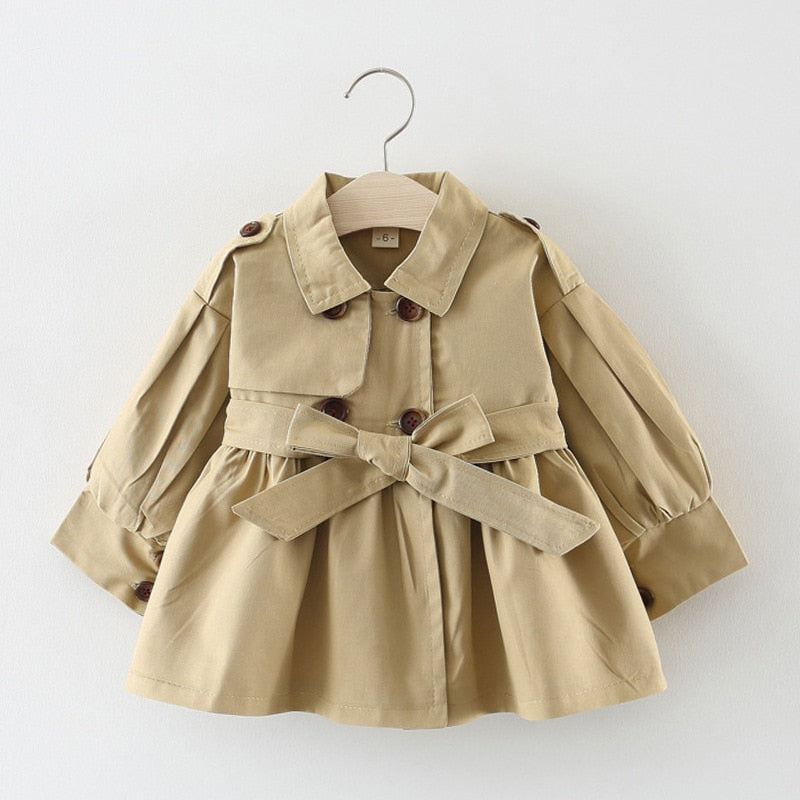 Korean Style Cute Long Trench Baby Girls Windbreaker