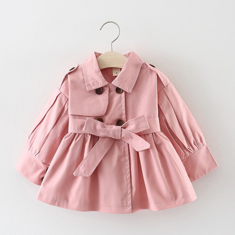 Korean Style Cute Long Trench Baby Girls Windbreaker