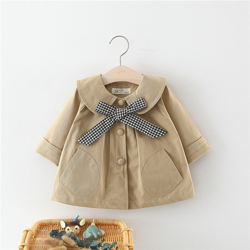 Korean Style Cute Long Trench Baby Girls Windbreaker