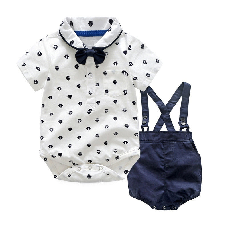 Cool Style Striped Summer Romper Clothes Set For Kids