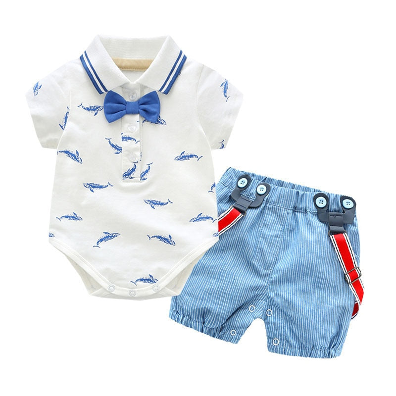 Cool Style Striped Summer Romper Clothes Set For Kids
