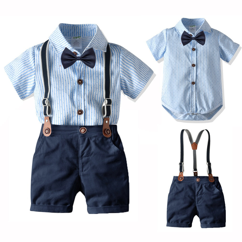 Cool Style Striped Summer Romper Clothes Set For Kids