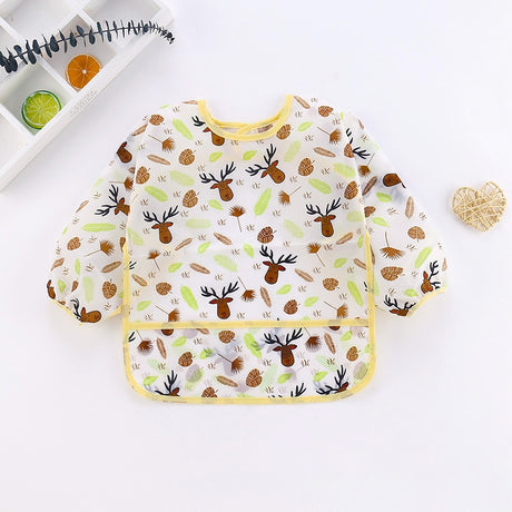 Waterproof Long Sleeve Art Smock Feeding Bib Apron For Kids 0-6 Years