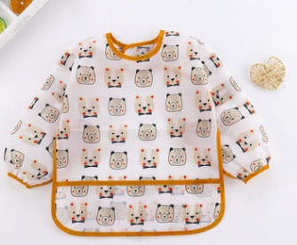 Waterproof Long Sleeve Art Smock Feeding Bib Apron For Kids 0-6 Years